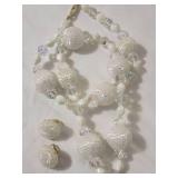 Vintage Crown Trifari Aurora Borealis Crystal and Frosted Bead Necklace and Earring Set
