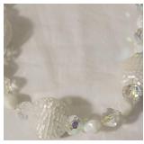 Vintage Crown Trifari Aurora Borealis Crystal and Frosted Bead Necklace and Earring Set