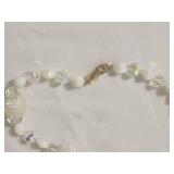 Vintage Crown Trifari Aurora Borealis Crystal and Frosted Bead Necklace and Earring Set