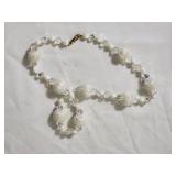 Vintage Crown Trifari Aurora Borealis Crystal and Frosted Bead Necklace and Earring Set