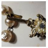 Glamorous Signed Miriam Haskell Baroque Pearl and Blue Crystal Statement Necklace with Ornate Medallion
