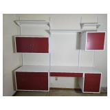 Retro Mid Century Modern Wall Mount Desk Cabinet Unit in Red and White
