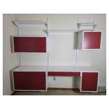 Retro Mid Century Modern Wall Mount Desk Cabinet Unit in Red and White