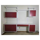 Retro Mid Century Modern Wall Mount Desk Cabinet Unit in Red and White