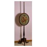Vintage Needlepoint Firescreen on Mahogany Stand
