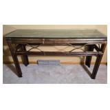 Rattan and Glass Console Sofa Table