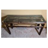 Rattan and Glass Console Sofa Table
