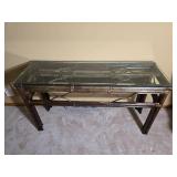 Rattan and Glass Console Sofa Table