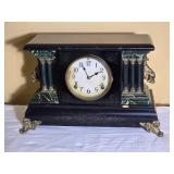 Antique Ingraham Black Mantel Clock with Marbleized Columns