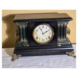 Antique Ingraham Black Mantel Clock with Marbleized Columns