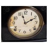Antique Ingraham Black Mantel Clock with Marbleized Columns