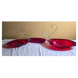Cranberry Red Hand Blown Swan Glass Centerpiece Group