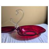 Cranberry Red Hand Blown Swan Glass Centerpiece Group