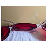 Cranberry Red Hand Blown Swan Glass Centerpiece Group