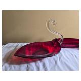 Cranberry Red Hand Blown Swan Glass Centerpiece Group
