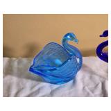 Blue Art Glass Swan and Center Bowl Group
