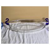 Blue Art Glass Swan and Center Bowl Group