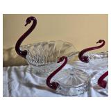 Ruby Accent Swan Glass Serving Collection
