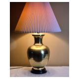 Hammered Brass Table Lamp with Pleated Shade