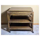 Vintage Rattan Rolling Bar Cart / Side Table
