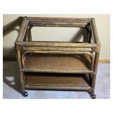 Vintage Rattan Rolling Bar Cart / Side Table