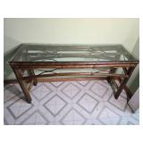Rattan and Glass Console Sofa Table - B
