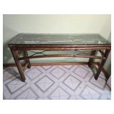 Rattan and Glass Console Sofa Table - B