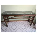 Rattan and Glass Console Sofa Table - B
