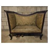 Antique Mahogany Upholstered Fireside Bench