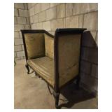 Antique Mahogany Upholstered Fireside Bench