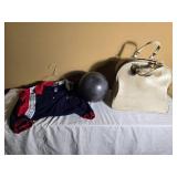 Vintage Bowling Kit with Hilton Bowling Shirt, Ball and Leather Bag