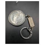 1883 Morgan Silver Dollar Keychain With Initialed Tag