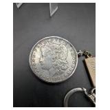 1883 Morgan Silver Dollar Keychain With Initialed Tag