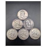 Franklin Half Dollar Lot of 6 Silver Coins (1951-1957)