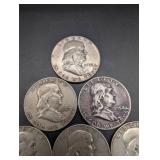 Franklin Half Dollar Lot of 6 Silver Coins (1951-1957)