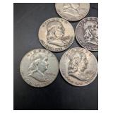 Franklin Half Dollar Lot of 6 Silver Coins (1951-1957)