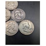 Franklin Half Dollar Lot of 6 Silver Coins (1951-1957)