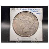 1922-d Peace Silver Dollar Large Die Crack Behind Head