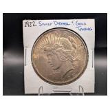 1922 Peace Silver Dollar With Gold Toning