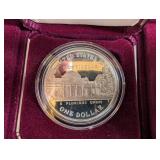 1993 Thomas Jefferson 250th Anniversary Proof Silver Dollar With Box & Coa