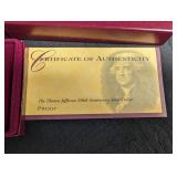 1993 Thomas Jefferson 250th Anniversary Proof Silver Dollar With Box & Coa