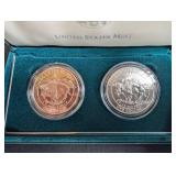 1999 Yellowstone National Park Silver Dollar 2-coin Set With Box & Coa