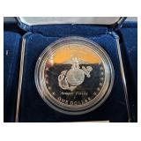 2005 Marine Corps 230th Anniversary Silver Dollar With Case & Coa