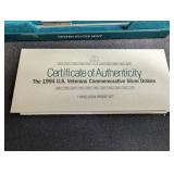 1994 U.s. Veterans Commemorative Silver Dollars Three-Coin Proof Set