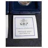 1999 Susan B. Anthony Proof Dollar Coins in Cases With Coa (Lot of 2)