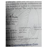 2000 Leif Ericson Millennium Commemorative Proof Silver Dollar With Box & Coa