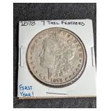 1878 Morgan Silver Dollar 7 Tail Feathers First Year