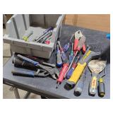 Lot of (1 Bucket) Hand Tools - Pliers, Nutdrivers, Screwdrivers, Hammer Stapler,
