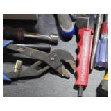Lot of (1 Bucket) Hand Tools - Pliers, Nutdrivers, Screwdrivers, Hammer Stapler,