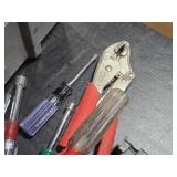 Lot of (1 Bucket) Hand Tools - Pliers, Nutdrivers, Screwdrivers, Hammer Stapler,